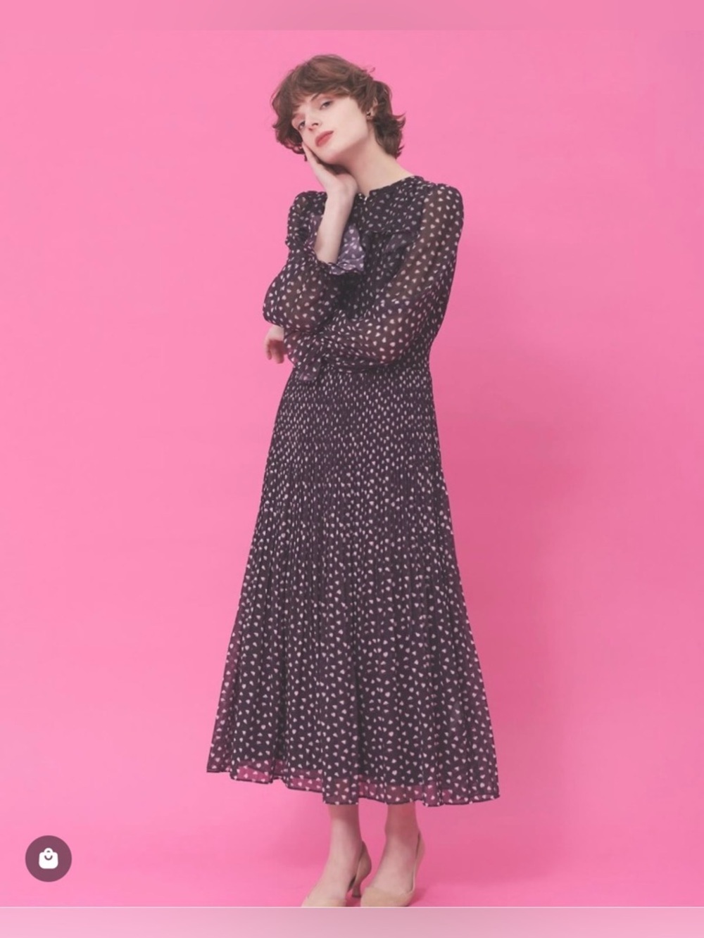 RARE Hanae Mori Japan Midi Dress NWT Sheer Long Sleeve Pleated